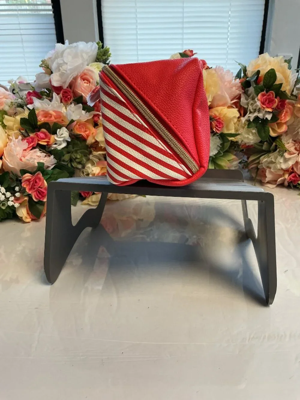 Shiseido Ginza Tokyo Red Cream Geometric Cosmetic Pouch